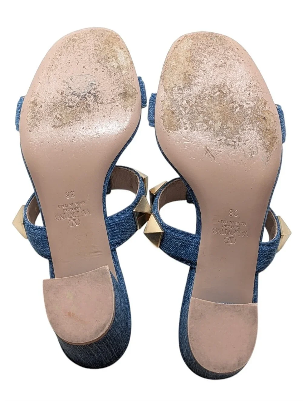 Valentino Garavani Denim Roman Stud Caged Gladiator Size EU 38